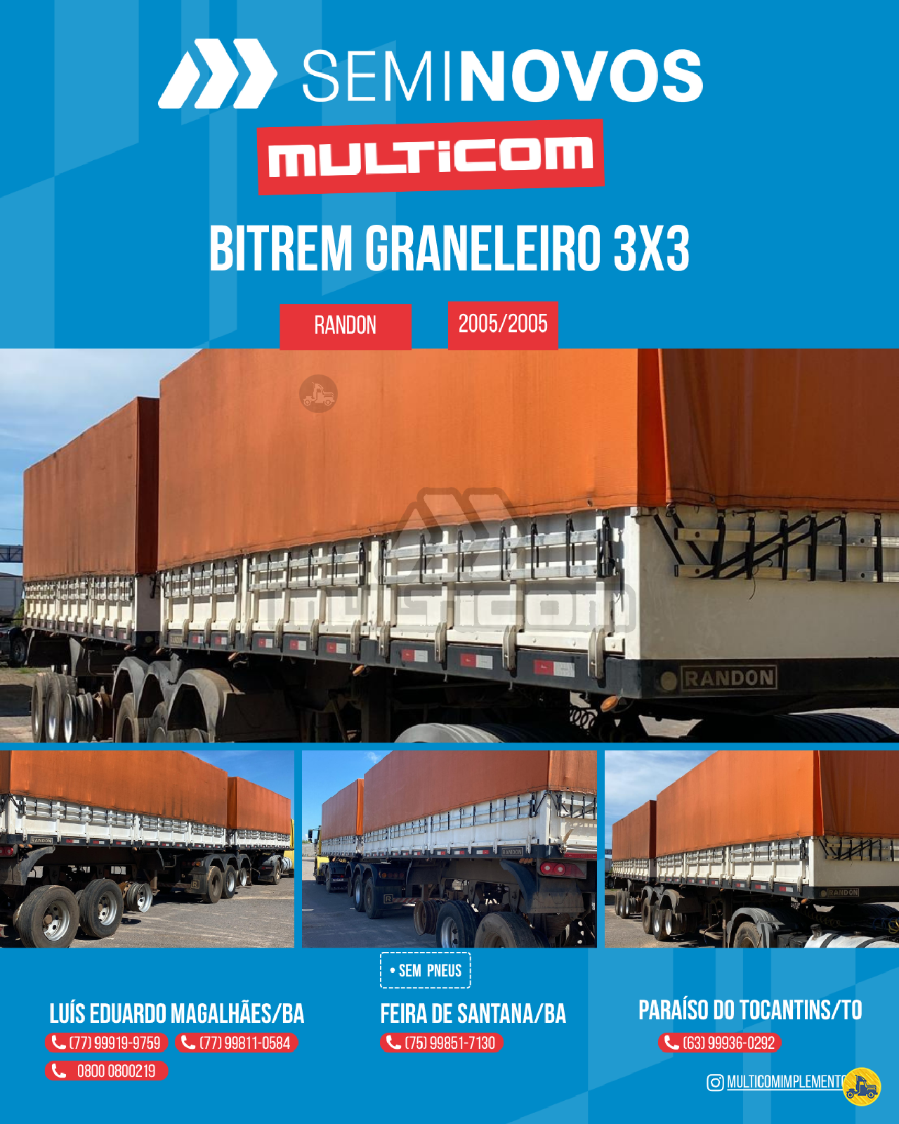 CARRETA BITREM 9 EIXOS GRANELEIRO Multicom Implementos - Librelato LUIS EDUARDO MAGALHAES BAHIA BA